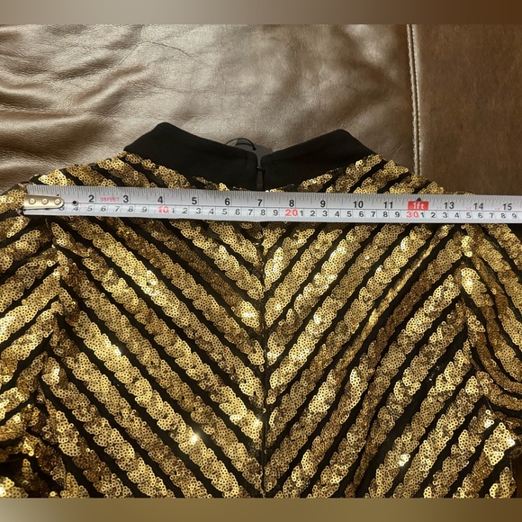 Elegant Black and Gold Sequin Wide Pant Jumpsuit - Picture 7 of 7